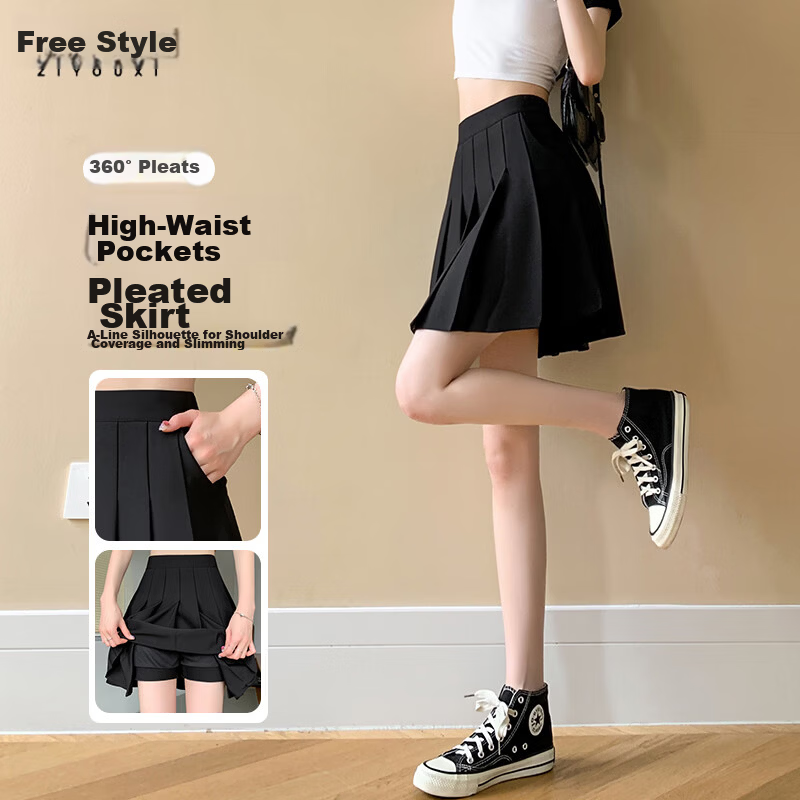 Free Style Pocket Pleated Skirt for Women Petite High Waist Anti-Exposure Blazer Mini Skirt 2026 New Summer Bodycon Skirt