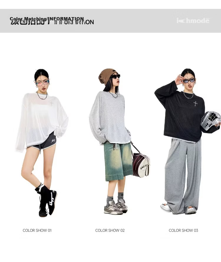 ICH MODE Women's Summer Physical Sun Protection Layered Look Lyocell Cooling Long Sleeve T-Shirt, Casual Top, Off-White, Size M 2