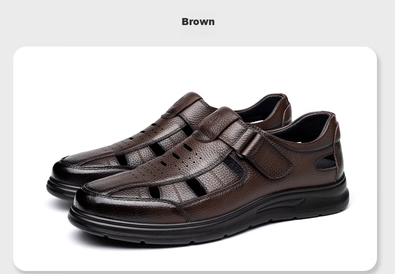 LAORENTOU Men's Genuine Leather Summer Breathable Hollow-out Business Casual Closed-toe Sandals LL325 Brown Size 40 24