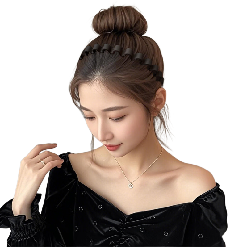 GECOMO Headband Trendy 2025 Korean Hair Tie for Men And Women, Anti-Slip Hair Clip for Washing Face, Black Fine Wavy Band