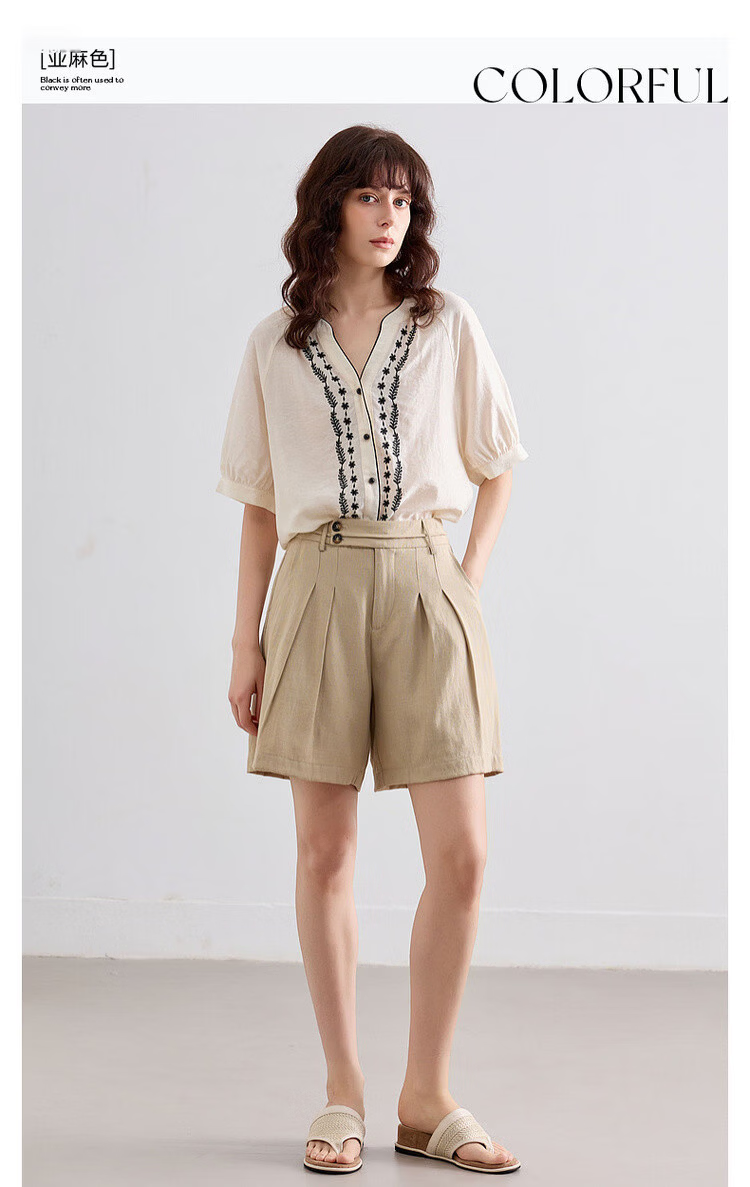 Demana Ethnic Style Color-Block Embroidered Shirt Women Summer New Literary V-Neck Loose Short Sleeve Top 3