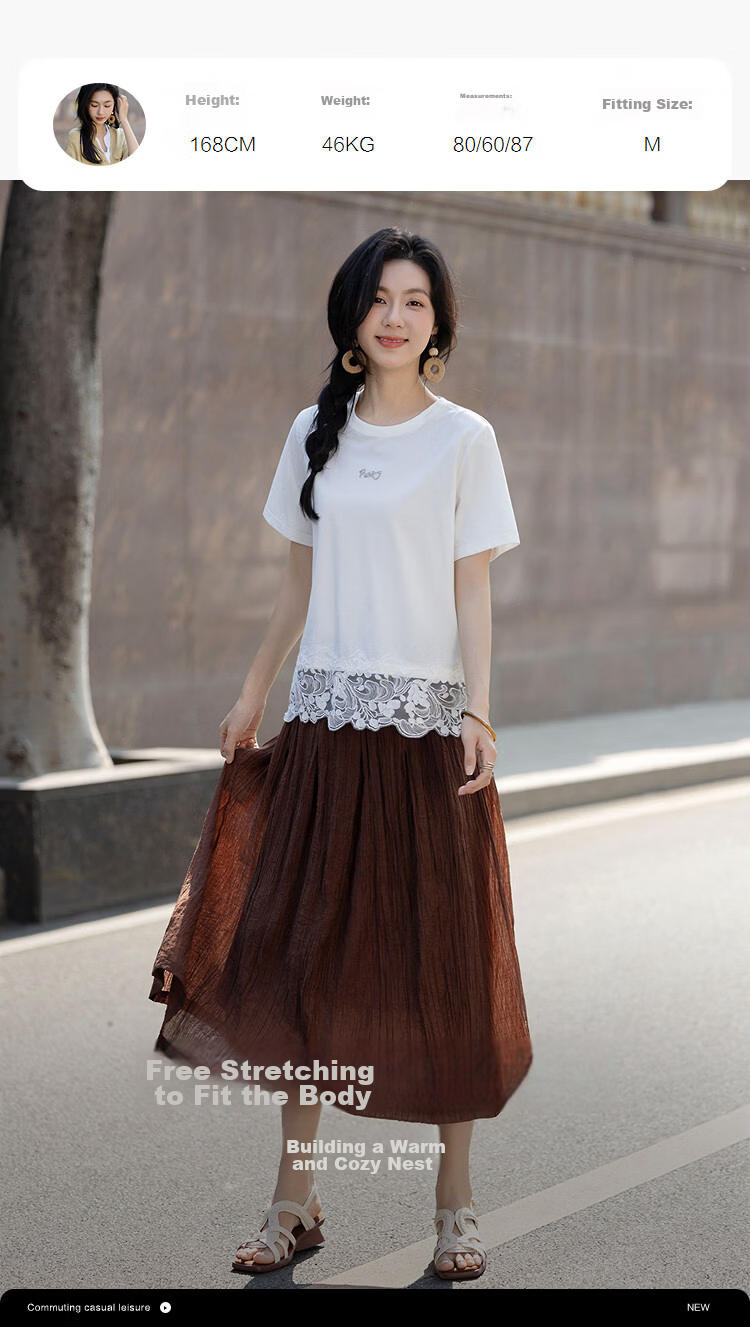 Demana [Qinshuang Solona] Summer Simple Style Rhinestone Lace Trim Letter Slim Fit T-Shirt for Women Premium Feel 9