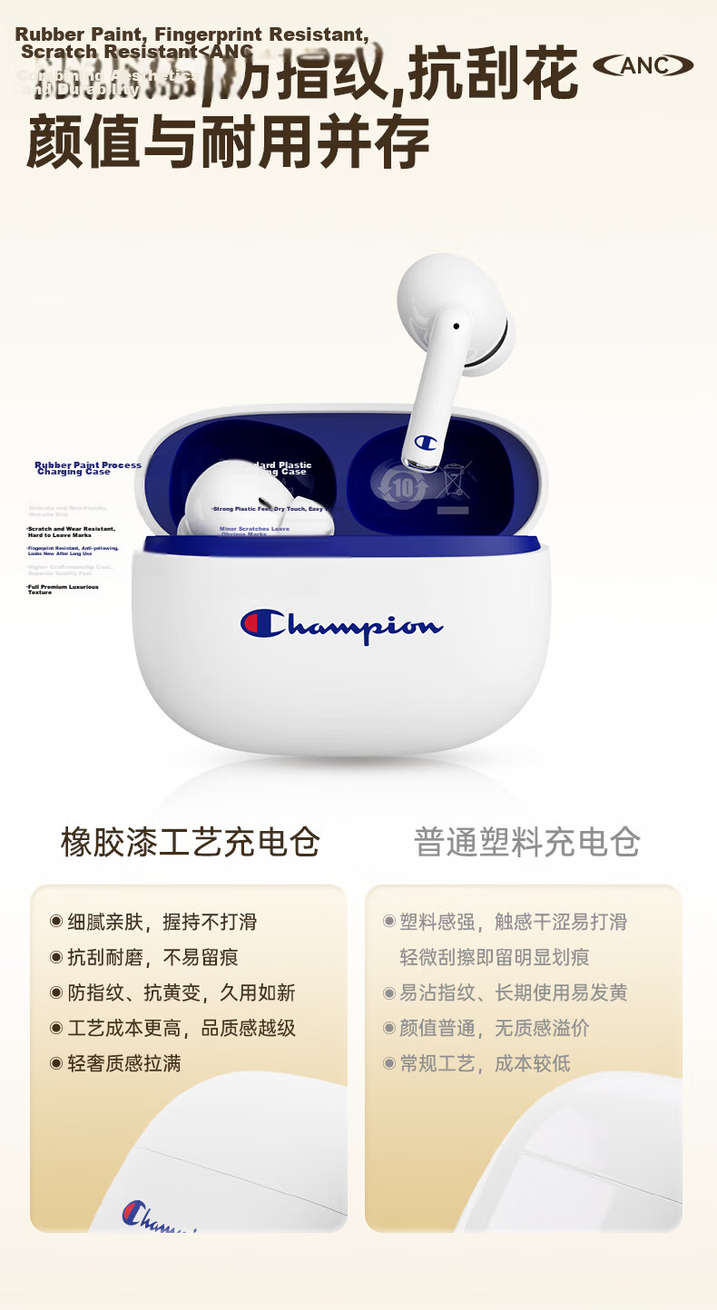 Champion True Wireless Bluetooth Earbuds In-Ear Headphones Music Sports Gaming Bluetooth 6.0 Compatible with Apple Xiaomi Phones Trendy Series CH06 Black 9