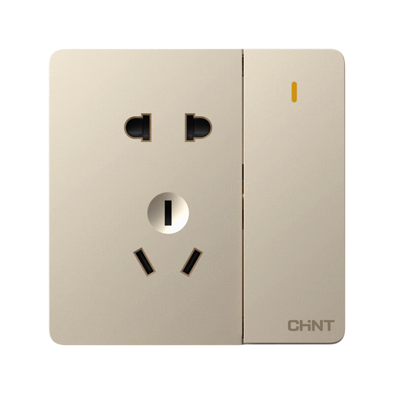 CHNT Wall Switch Socket Panel, Home Use 86-Type Panel, Single Double Control Switch, Five-Hole Socket NEW6C Champagne Gold