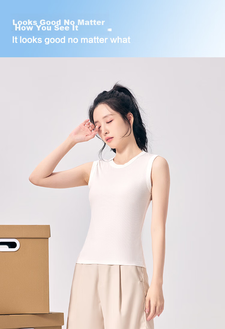 Hodo 10A Antibacterial Smooth Modal Vertical Stripe Slim Fit Versatile Round Neck Sleeveless Women's Base Layer Top 13