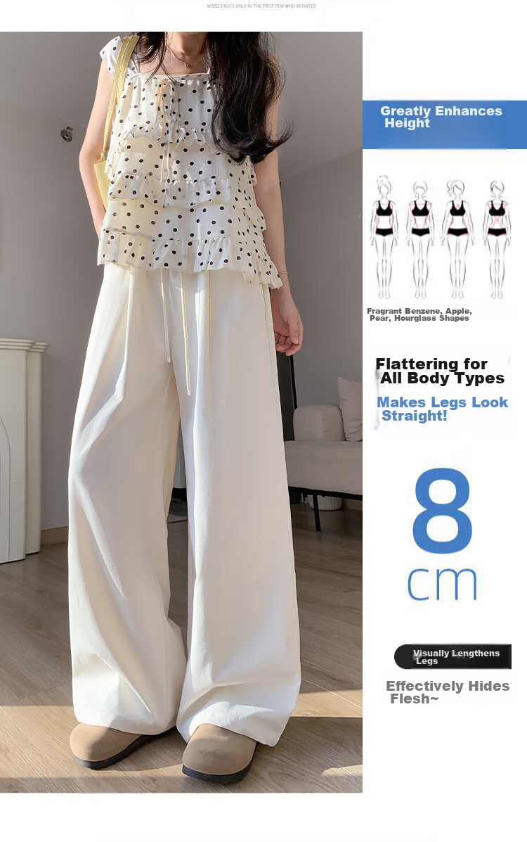 BOPRUIEY Women's Casual Summer Pants 2025 Thin High Waist Draped Loose Quick-Dry Straight-Leg Wide-Leg Lazy Style Ice Silk Pants 11