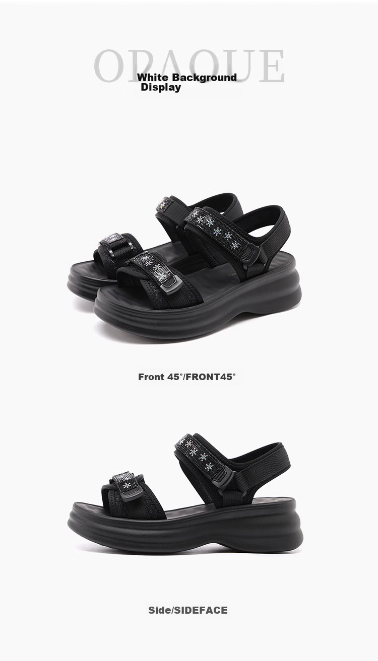 Red Dragonfly Women's Thick Sole Height Increasing Velcro Beach Sandals Lightweight Soft Sole Outdoor Shoes WTK264771 Black Size 36 9