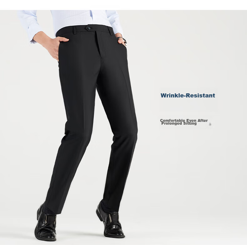ROMON Men's Four-Season Business Casual Wrinkle-Resistant Dress Pants Black 34 6
