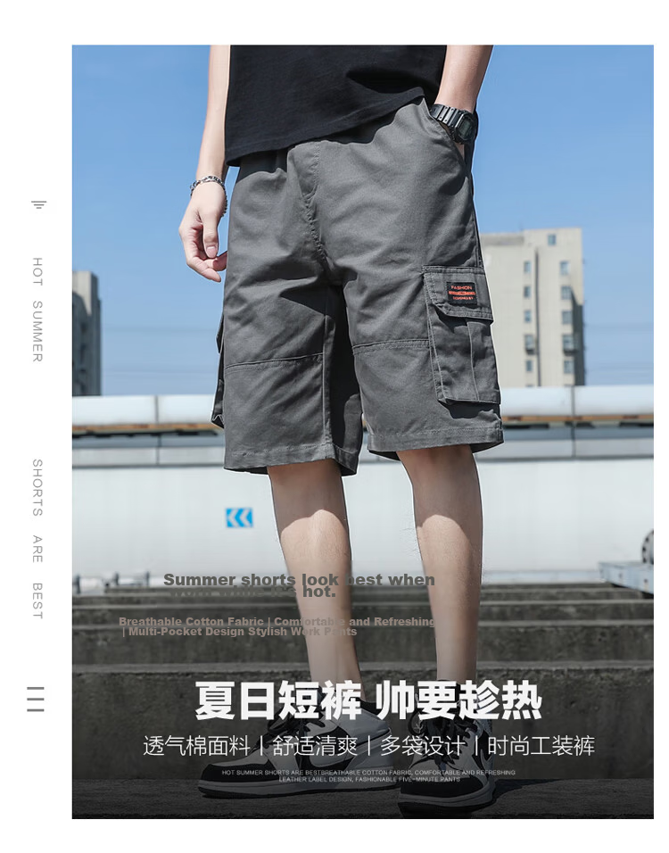 TUCANO Men's Summer Cotton Comfortable Multi-Pocket Cargo Shorts Skin-Friendly Sports Five-Point Pants Black 2XL 3