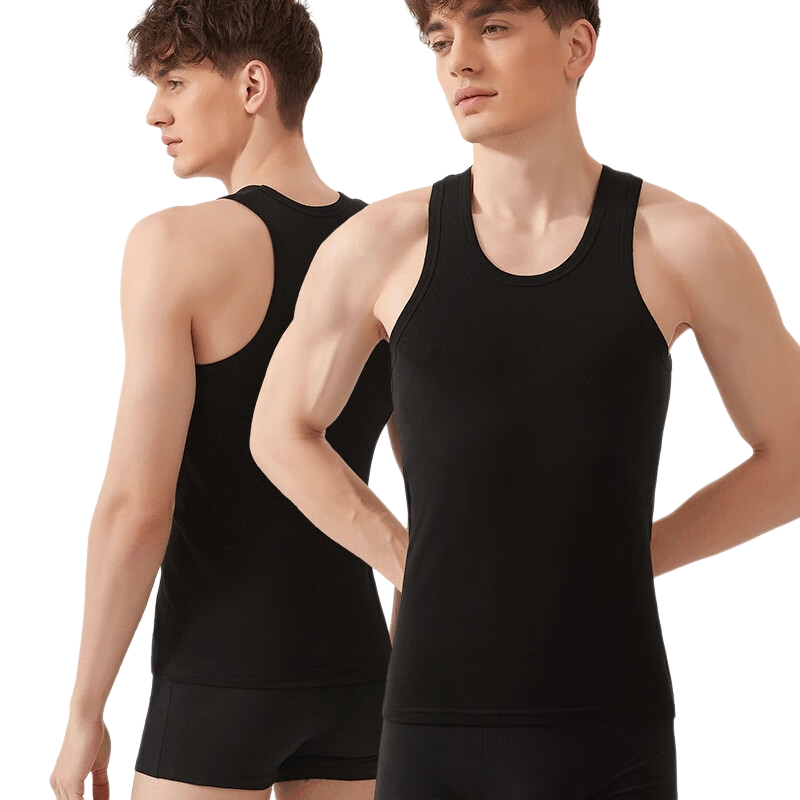 MiiOW Modal Men's Tank Top, Summer Ice Silk Seamless Cotton Sports Vest, Undershirt Sleeveless Undershirt, Black L
