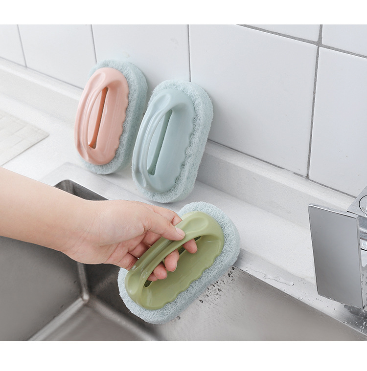 Jinghuisichuang Sponge Cleaning Brush with Handle for Bathroom Sink, Bathtub, Plate, Non-Stick Pan, 3-Pack 7