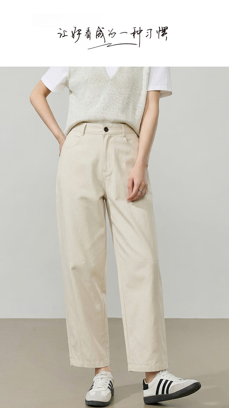 Demana High-Count Pure Cotton Summer Workwear Style Cropped Curved Pants Elastic Waist Slimming Concealment Casual Pants for Women Premium Feel 1