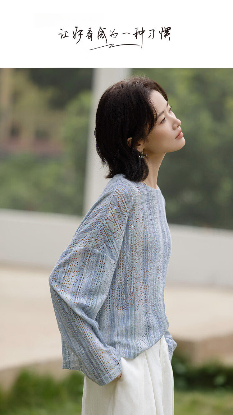Demana [Cloud Soft Cotton Blend] Spring Lightweight Crew Neck Hollow Lace Printed Loose Fit Petite Women's Shirt 1