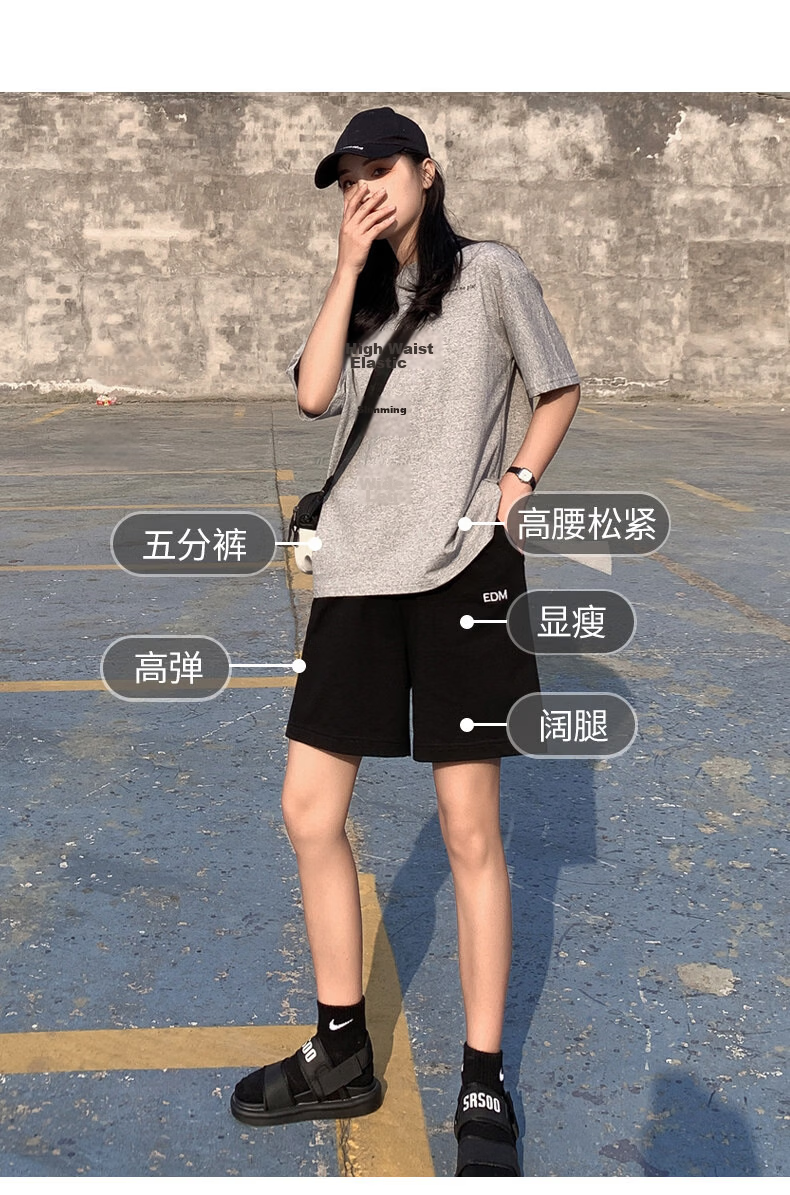 Langsha Women's Sports Shorts Pure Cotton Summer Thin Loose 2026 New Casual Five-Point Pants Trendy Ins Hong Kong Style Retro Mid-Length Shorts 4
