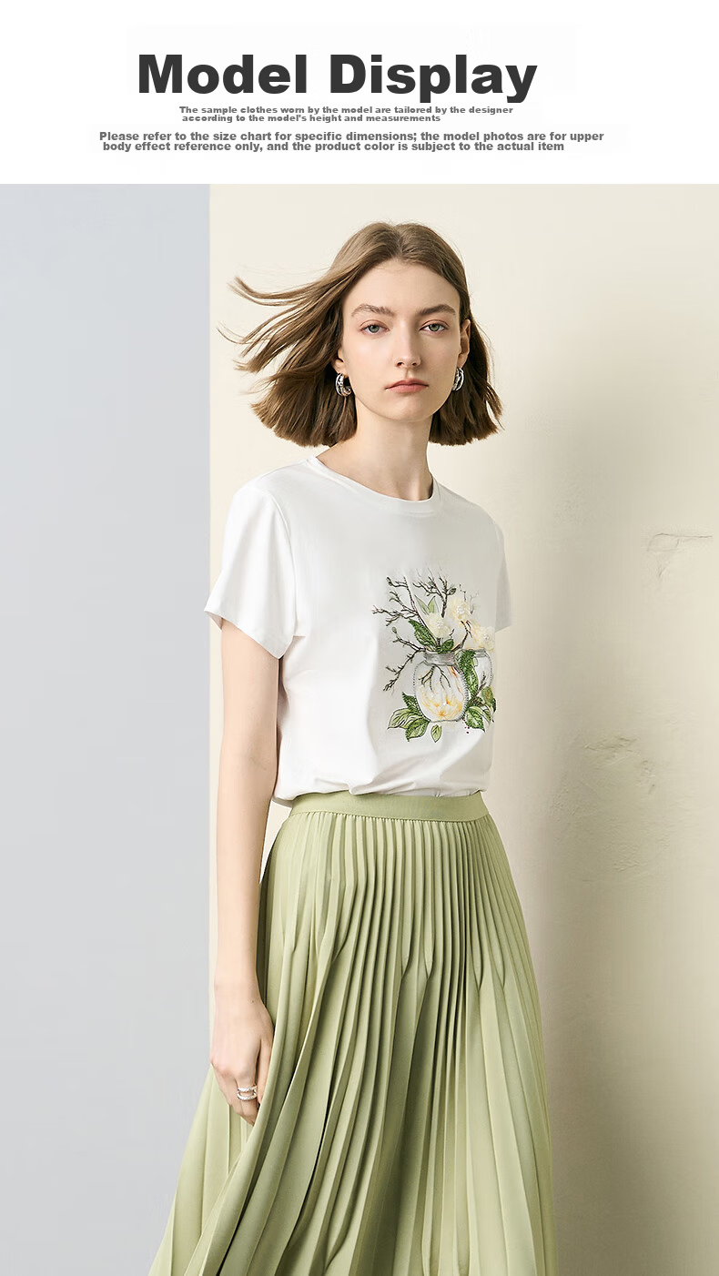 YANYEE Vintage Print Cotton Short Sleeve T-Shirt 2025 Spring Commuter Round Neck White Top for Women White 1 XL 8