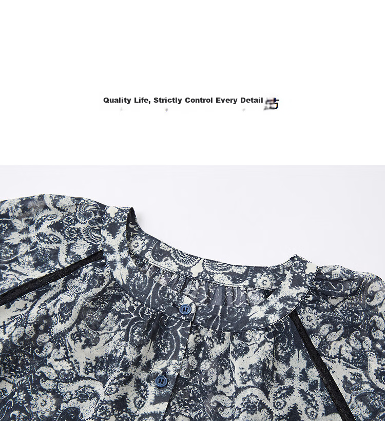 Demana Chiffon Printed Spring Lightweight French Style Round Neck Lace Trim Loose Slim Shirt for Women High-End Feel 12