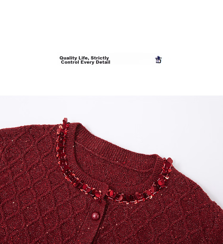 Demana Warm Rhythm Double Festival Autumn Winter French Style Sequin Cardigan Diamond Jacquard Round Neck Slim Knitwear Women High-End 15