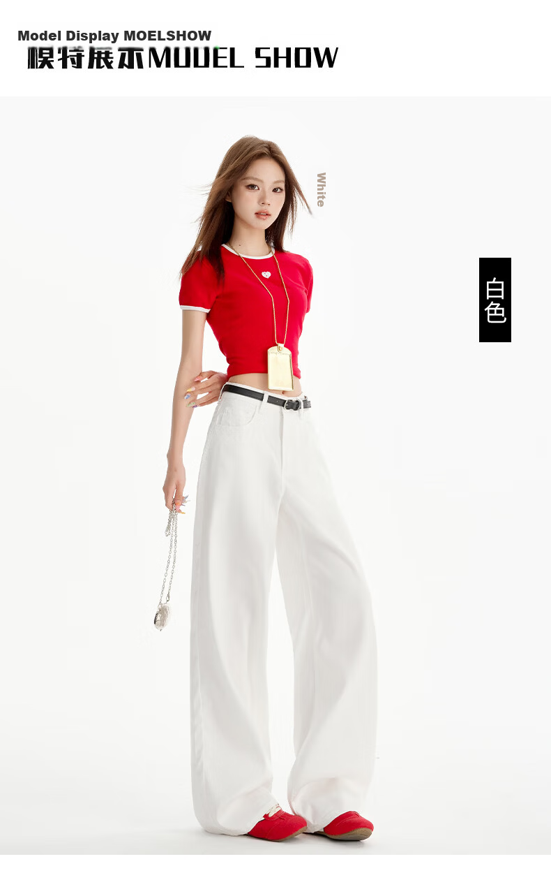 Jeanswest Women's Summer Thin Tencel Wide-Leg High-Waist Draped Ice Silk Straight-Leg Floor-Length Pink-Purple Tencel Pants L 8