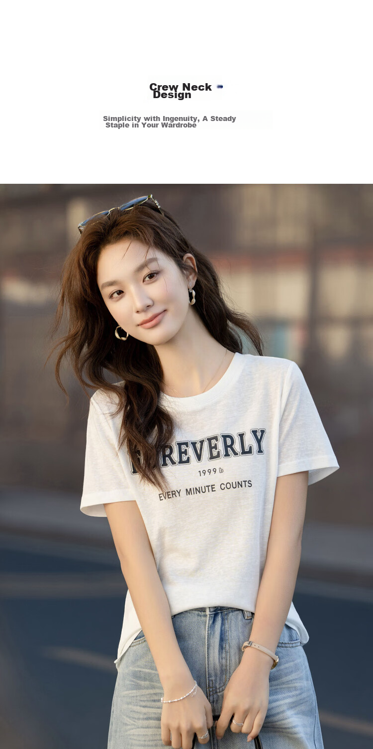 Demana [with Lyocell Cotton] Summer Simple Style Colorblock Letter Print Crew Neck Short Sleeve Comfortable Slim Fit Women's T-Shirt 7