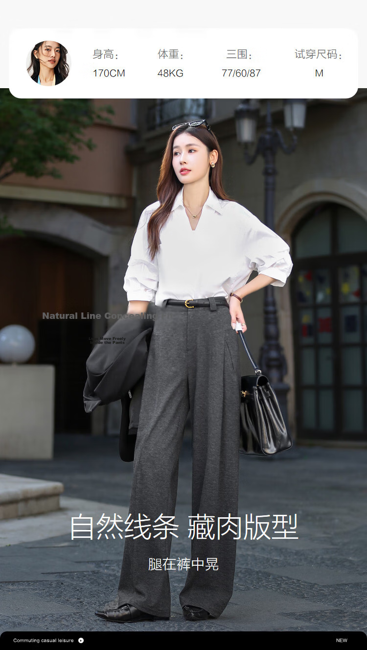 Demana Plush Warmth Autumn Mini Heater Design Pleated Segmented Straight-Leg Petite Women's Casual Pants 9