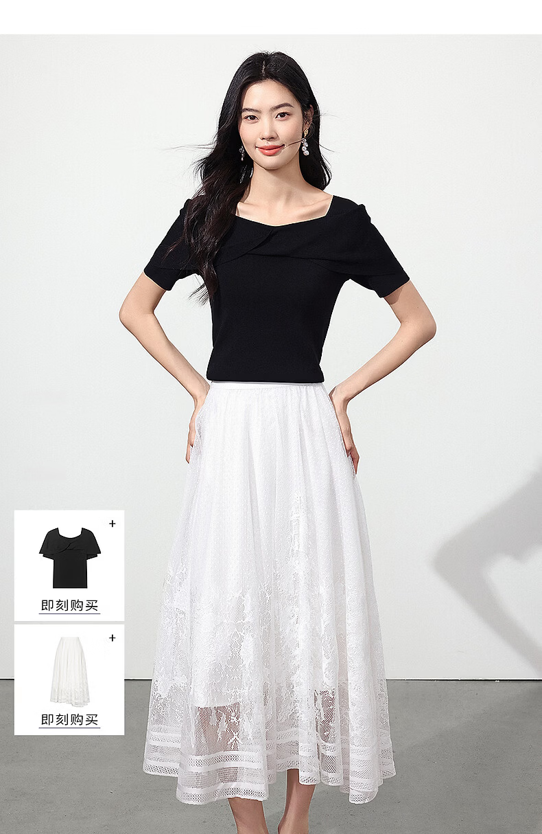 Yixiang Liying Black Off-Shoulder Knit Top Women New Short Sleeve Square Neck Blouse Lanye Black 160/84A/M 27