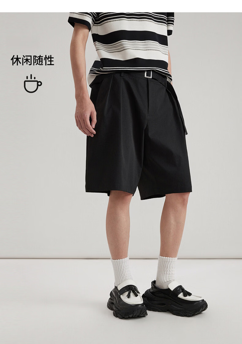 CABBEEN Cotton-Feel Hidden Twill Men's Loose Pleated Casual Shorts 2026 Spring Summer Durable Stretch Short Casual Pants 16