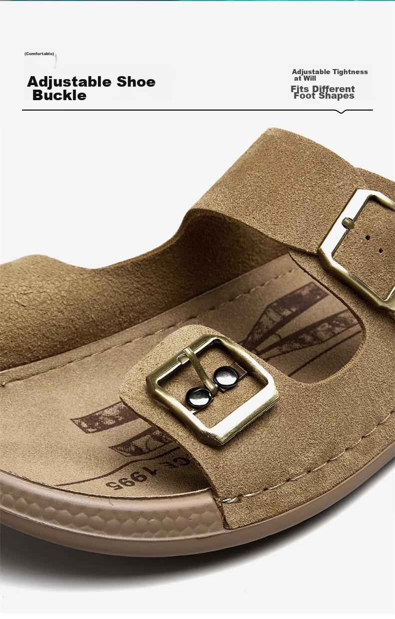 Eierkang Men's Soft Sole Double Buckle Boken Style Slippers Retro Casual Sandals 96290W Khaki Size 41 5