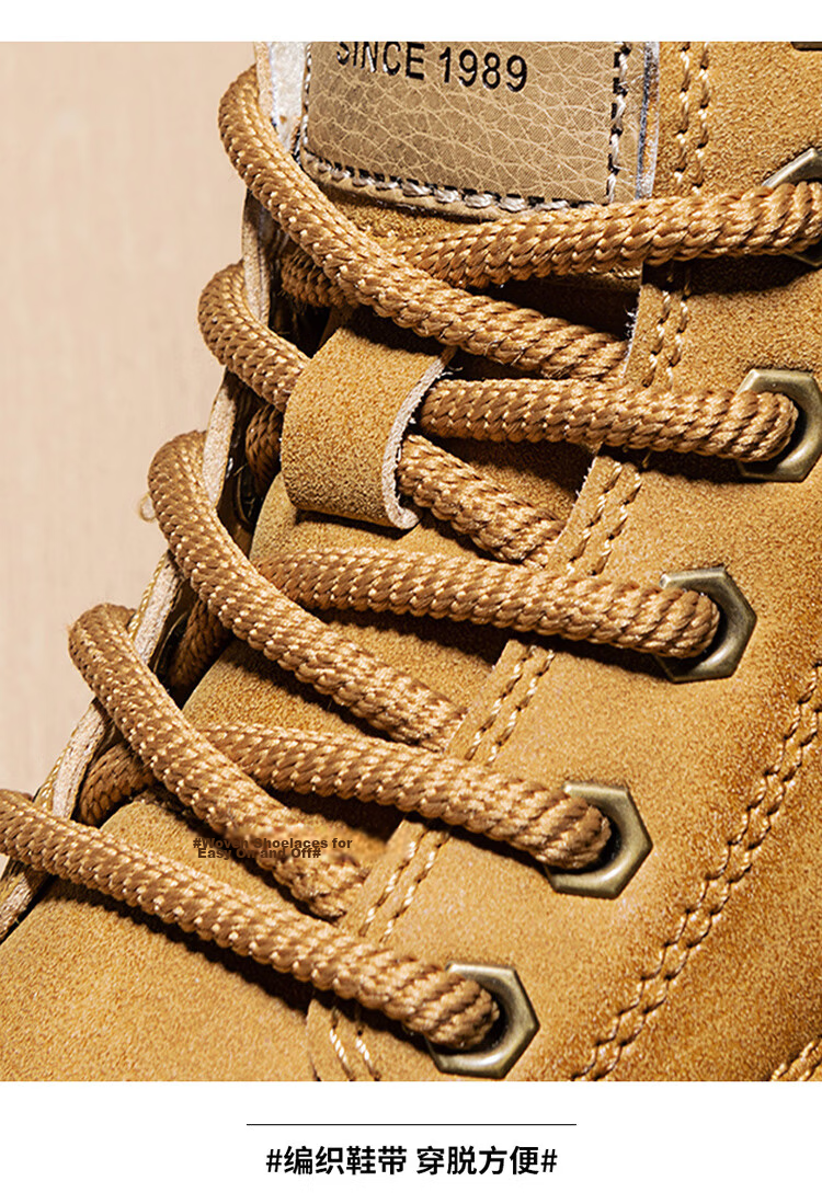 Bull Family Martin Boots Men 2026 Winter New Versatile Yellow Boots Fleece Lined Warm Snow Boots Men's Outdoor Hiking Shoes 39