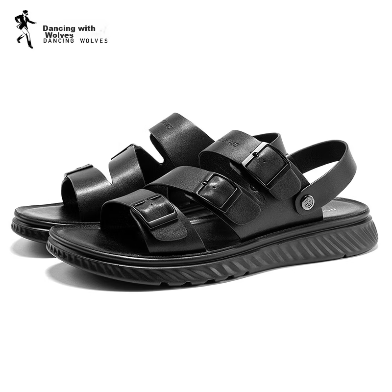 DANCING WOLVES Summer Sandals Dual-Wear Breathable Quick-Dry Casual Outdoor Beach Shoes Durable Non-Slip Black Size 41