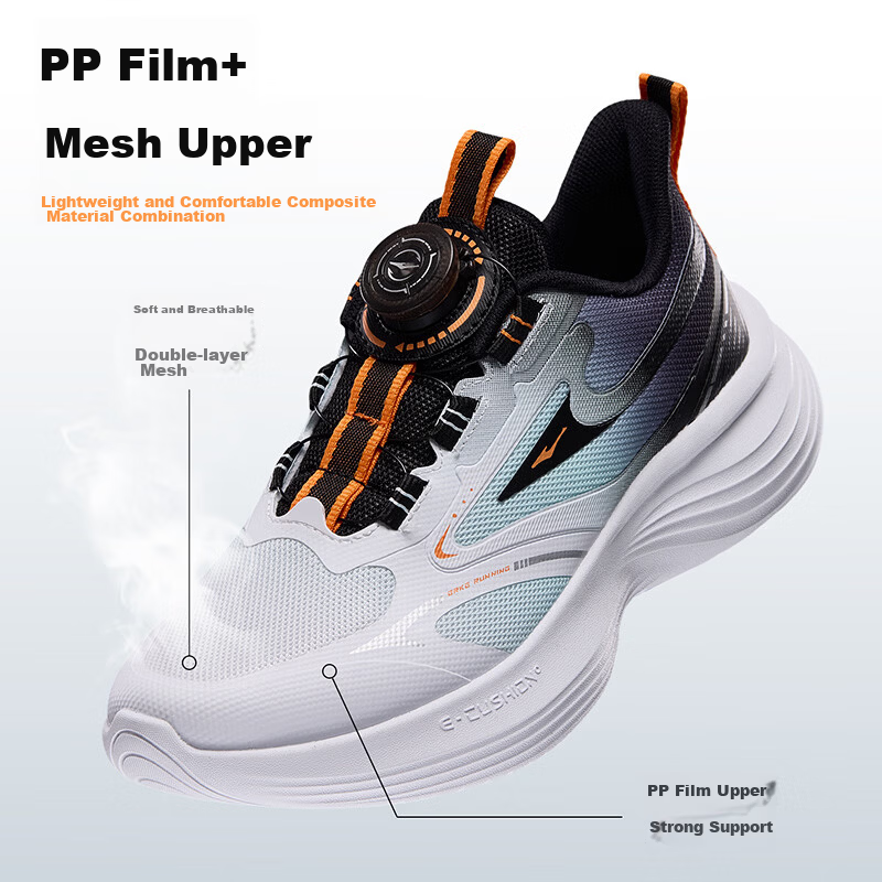 ERKE Kids Boys Cushioning Running Shoes Children's Breathable Outdoor Dial Buckle Sneakers White/Cool Green/Black Size 40