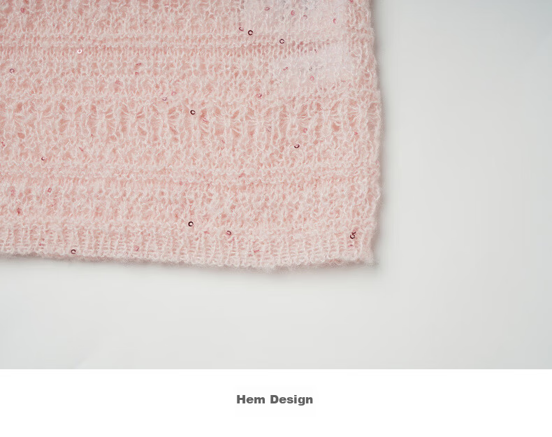Olrain Oureier Off-Shoulder Hollow Out Loose Pullover Knitwear Women's Spring New Elegant Top Pink M 24