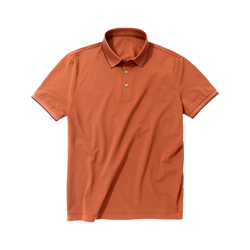 Mr. Bu Patented Collar Contrast Color Three-Button Polo Shell Button Breathable Short Sleeve T-Shirt Saddle Brown XL (180)