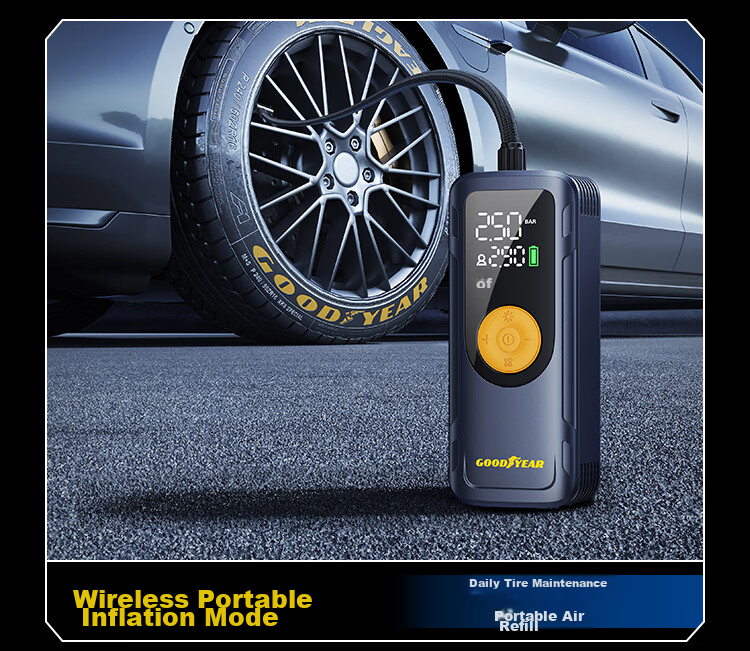Goodyear Portable High-Pressure Wireless Car Tire Inflator Pump for Vehicles and Bicycles 26