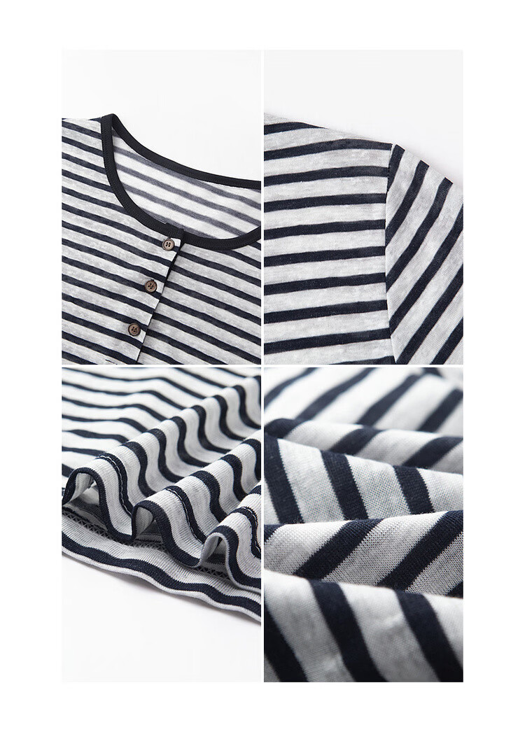Demana [Smooth Lyocell] Summer Lazy Colorblock Stripe Henley Collar Long Sleeve Loose Slim Fit Versatile Women's T-Shirt 15