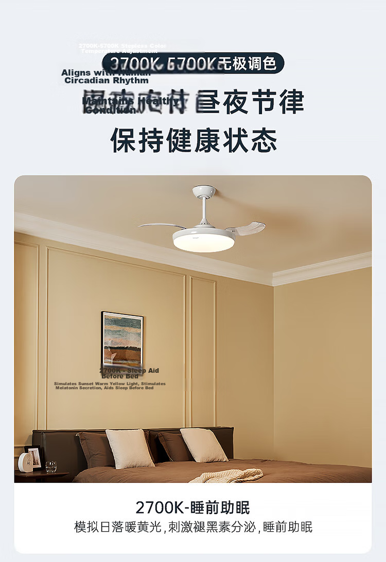 Paulmann P German Paulmann Invisible Fan Light Full Spectrum Eye Protection Ceiling Fan Light Living Room Dining Room Bedroom Silent Remote Control Light 27