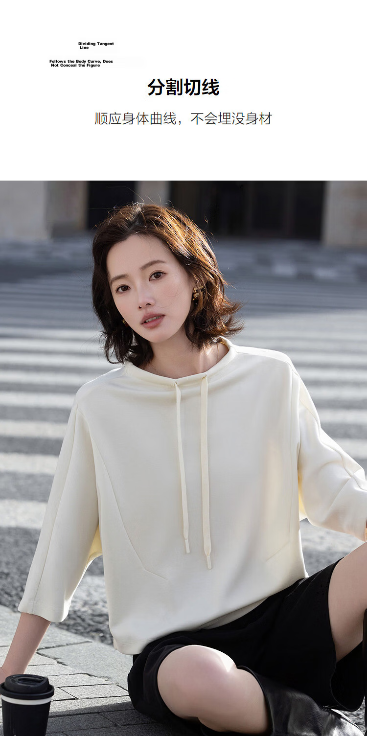 Demana Sandwashed Air Layer Spring Stand Collar Raglan Mid-Sleeve Loose Fit Petite Women's Sweatshirt 6
