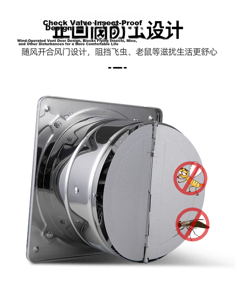 Ding Tong Feng Stainless Steel Exhaust Fan Powerful Kitchen Ventilation Fan Industrial Ventilator 12-Inch Wall-Mounted Fan with 30cm Installation Hole 5