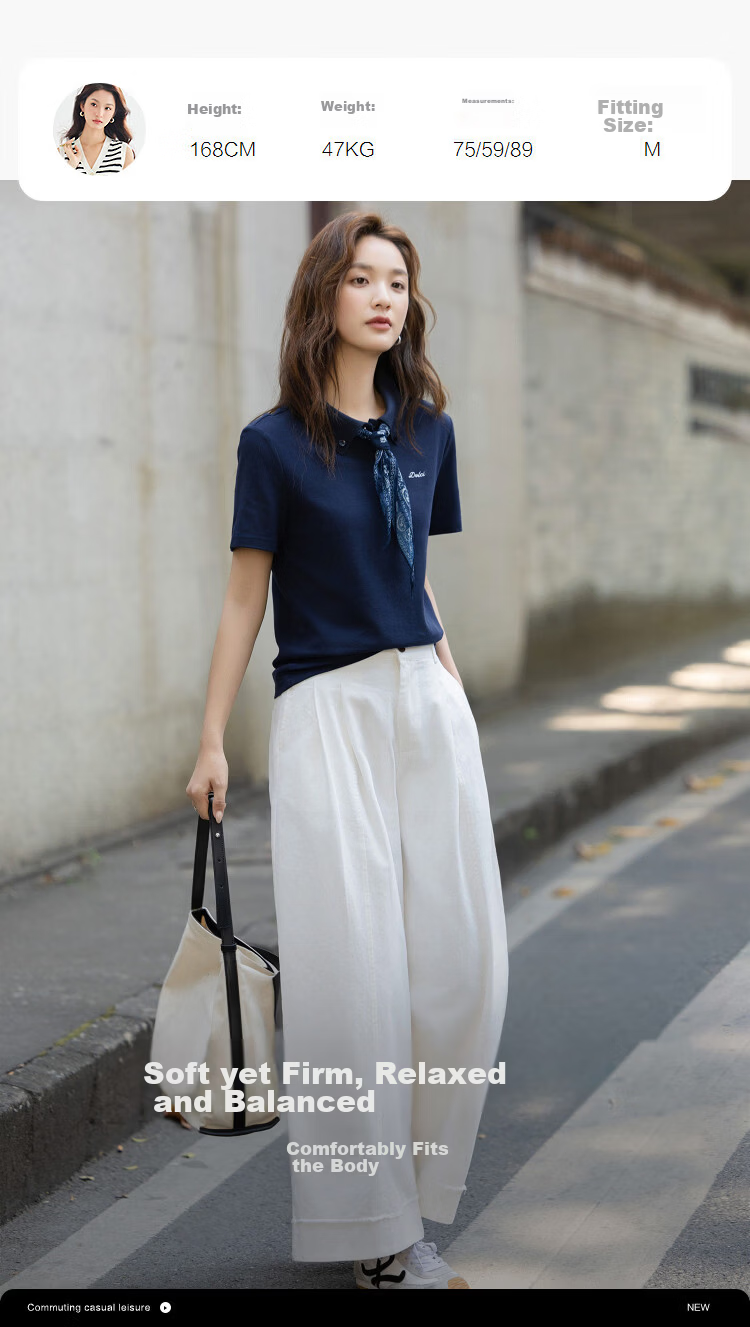 Demana [Refreshing Cloud Oxygen Cotton] Summer Pique Mesh Polo Collar Ribbon Embroidered Slim Fit T-Shirt for Women Premium Feel 12