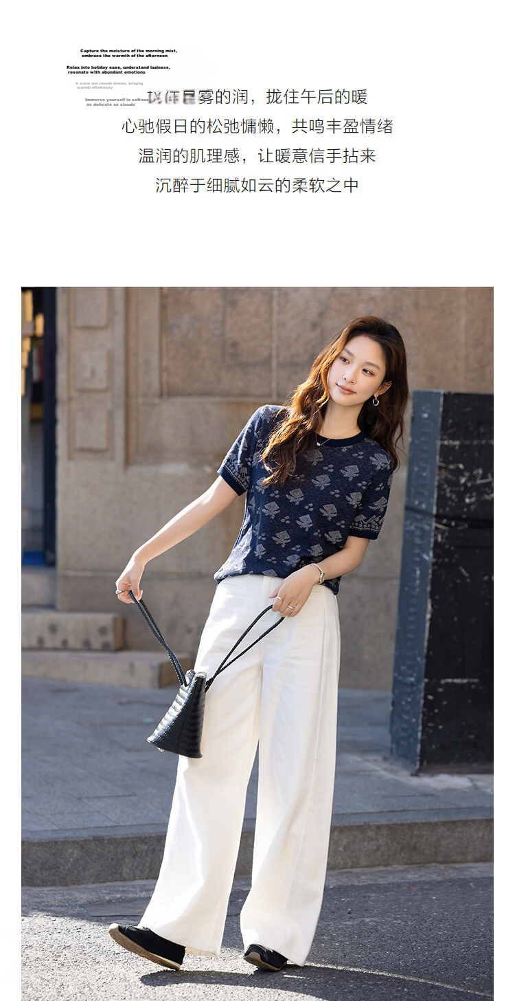 Demana Women's Vintage Spring Round Neck Colorblock Jacquard Knit Sweater with Mulberry Silk and Wool 6