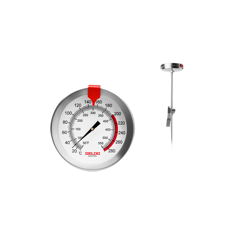 DELIXI ELECTRIC 304 Stainless Steel Oil Thermometer, 20-280°C, for Kitchen Baking And Deep Frying, Quick Temperature Measurement, No Battery Required