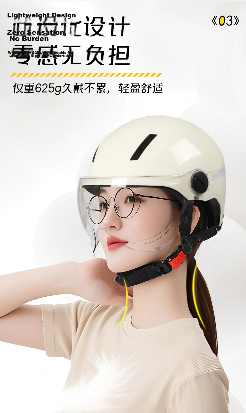 MYARMOR Helmet Electric Vehicle New National Standard 3C Certified Class A Motorcycle Summer Half Helmet Unisex Lightweight Breathable Electric Bike Safety Helmet Khaki White Short Visor (One Size) 54 7
