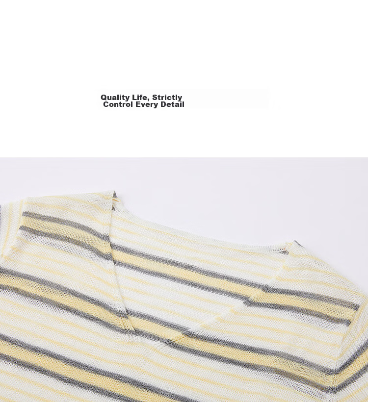 Demana [with Lyocell] Summer Lightweight V-Neck Striped Color-Block Short Sleeve Slim Fit Petite Knit Top for Women Premium Quality 15