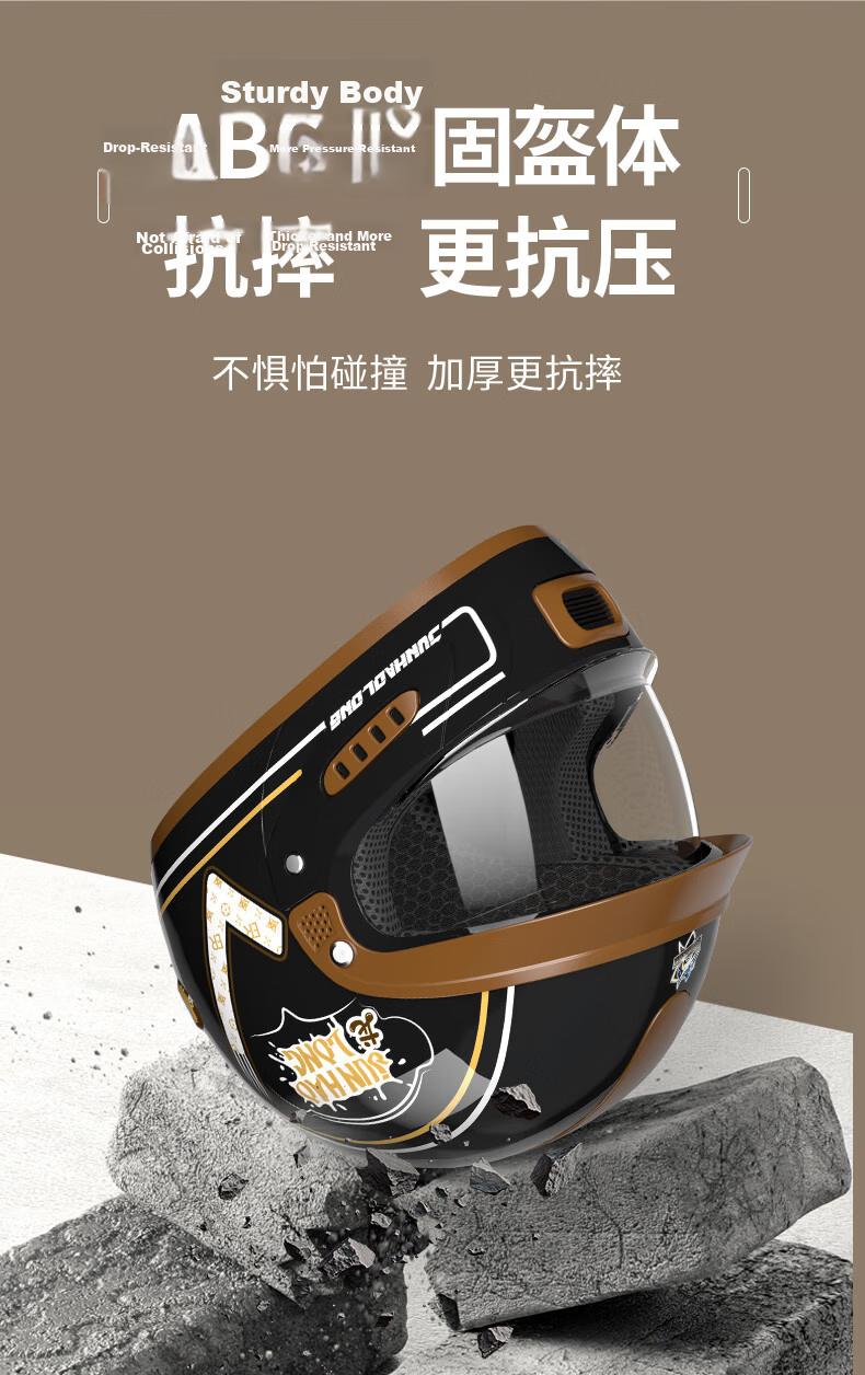 JUNHAOLONG Electric Motorcycle Helmet Full Face Inner Visor New National Standard 3C Certified Unisex Retro Four Seasons Windproof Safety Helmet 703 Glossy Black 4