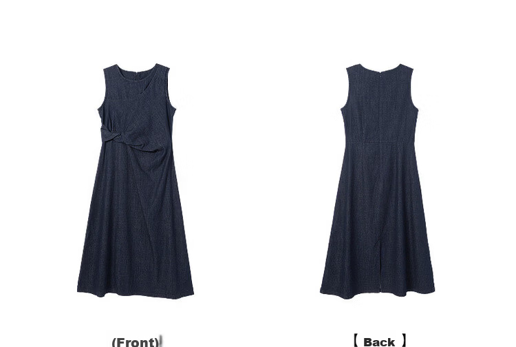 Demana [Denim Filter] Summer Vintage Round Neck Sleeveless Pleated Waist Slimming Mid-Length Denim Dress for Women 19