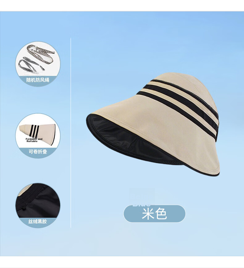 Langsha Women's Summer Foldable Sun Hat Black Coating Wide Brim Open Top Casual Sun Fisherman Hat Beige 6