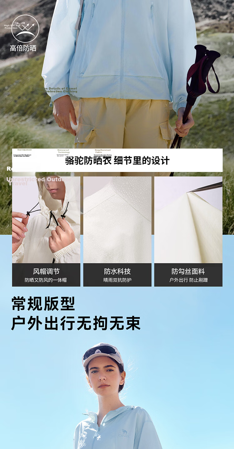Camel [Wang Junkai Edition Muguang Pro] Women's Sun Protection Jacket Summer Unisex Water-Repellent Cooling Packable Coat 6