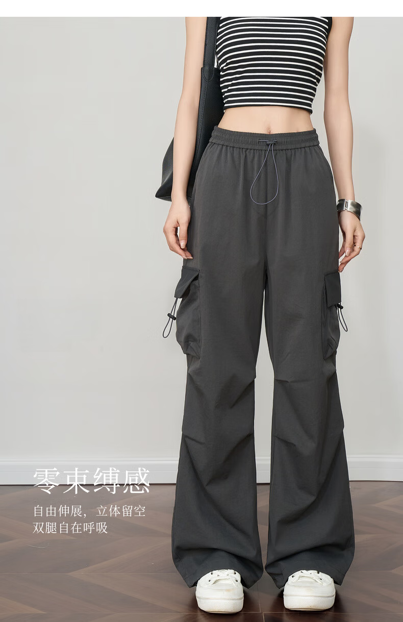Olrain Women's Gray American Casual Workwear Pants Summer Vintage Sports High-Waist Trousers Gray XL 14