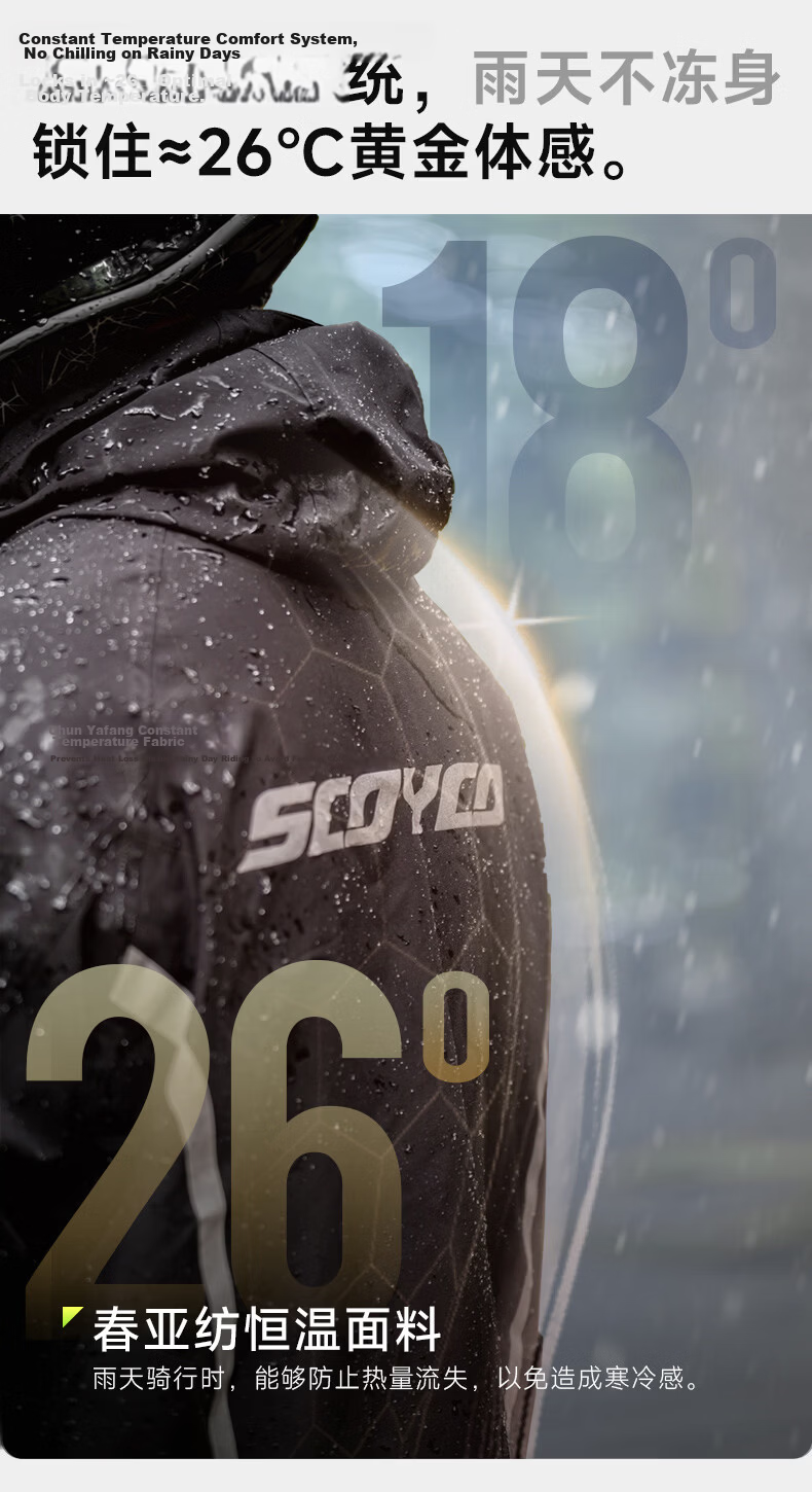 SCOYCO RC10-2 Motorcycle Riding Raincoat, Rider-Specific Two-Piece Rain Pants, Waterproof Electric Bike Rain Jacket Set for All Seasons 5