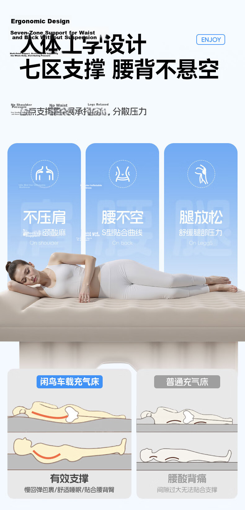 XIANNIAO Car Inflatable Mattress Rear Seat Sleeping Pad Car Sleep Aid Flat Cushion for Sedan SUV with Automatic Air Pump 9