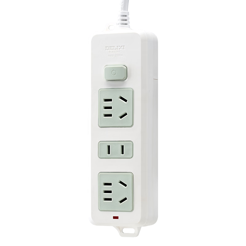 DELIXI New National Standard 3C Certified Classic Color Block Power Strip with 3 Outlets, Master Switch, 5-Meter Cord for Home, Office, and Dormitory Desktop Use